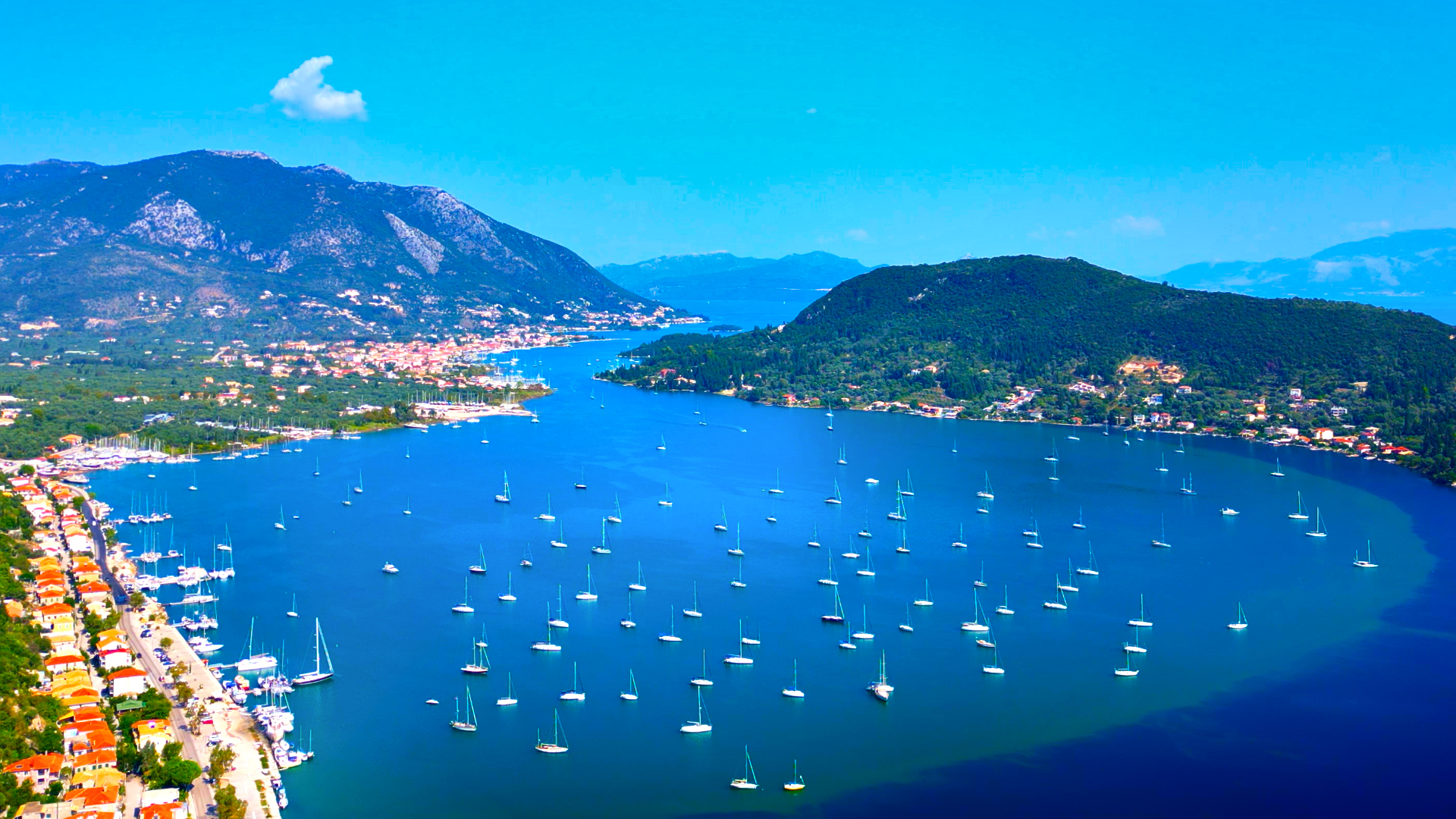 Panoramic view of Lefkada's coastline and turquoise Ionian sea