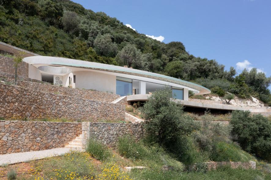 Thyta House exterior terrace panoramic sea view Ionian architecture Lefkada NAARO