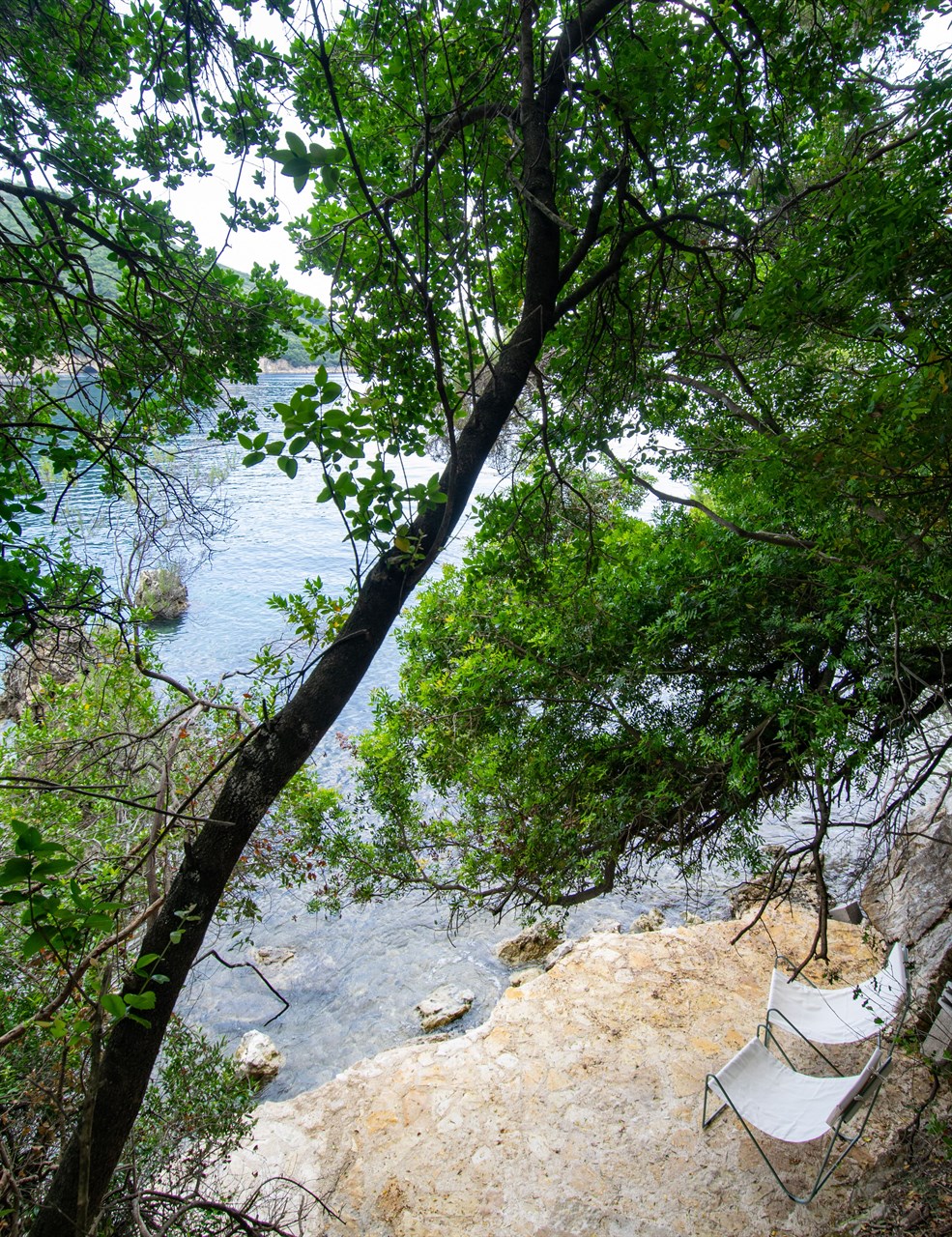 Thyta House private sea access steps to Desimi Bay, Lefkada
