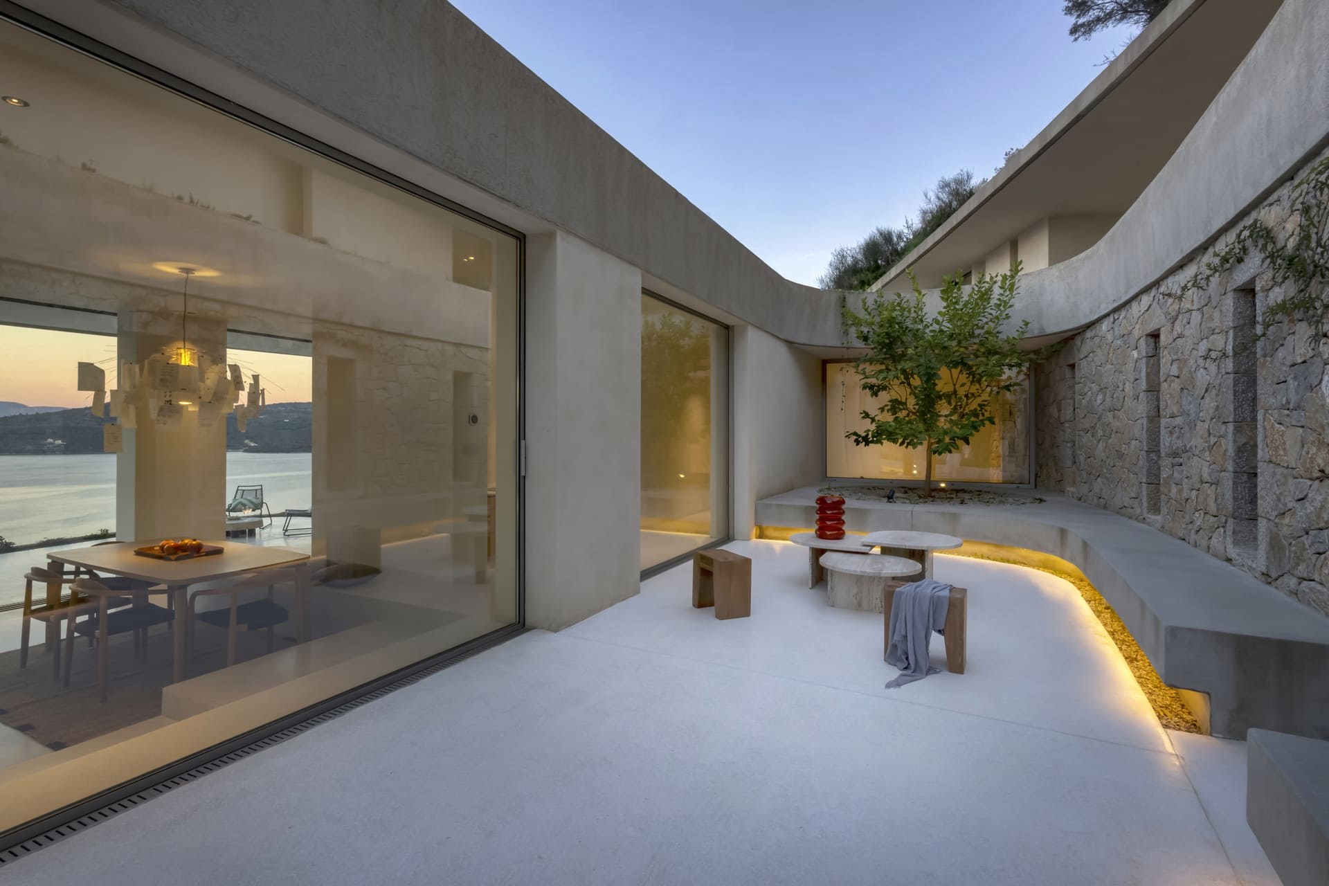 Thyta House courtyard and olive grove setting, Lefkada