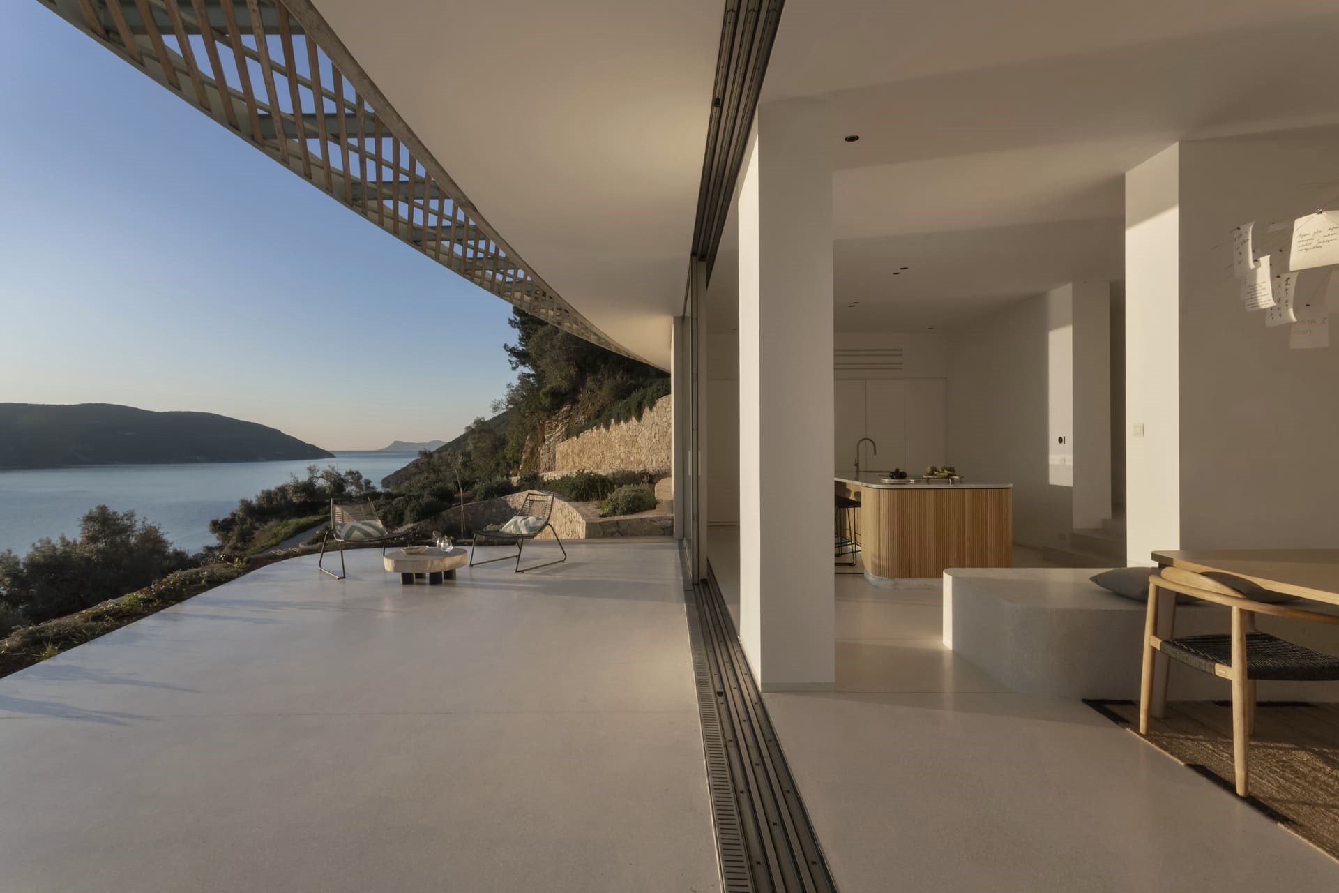 Thyta House shaded pergola and outdoor living terrace, Lefkada