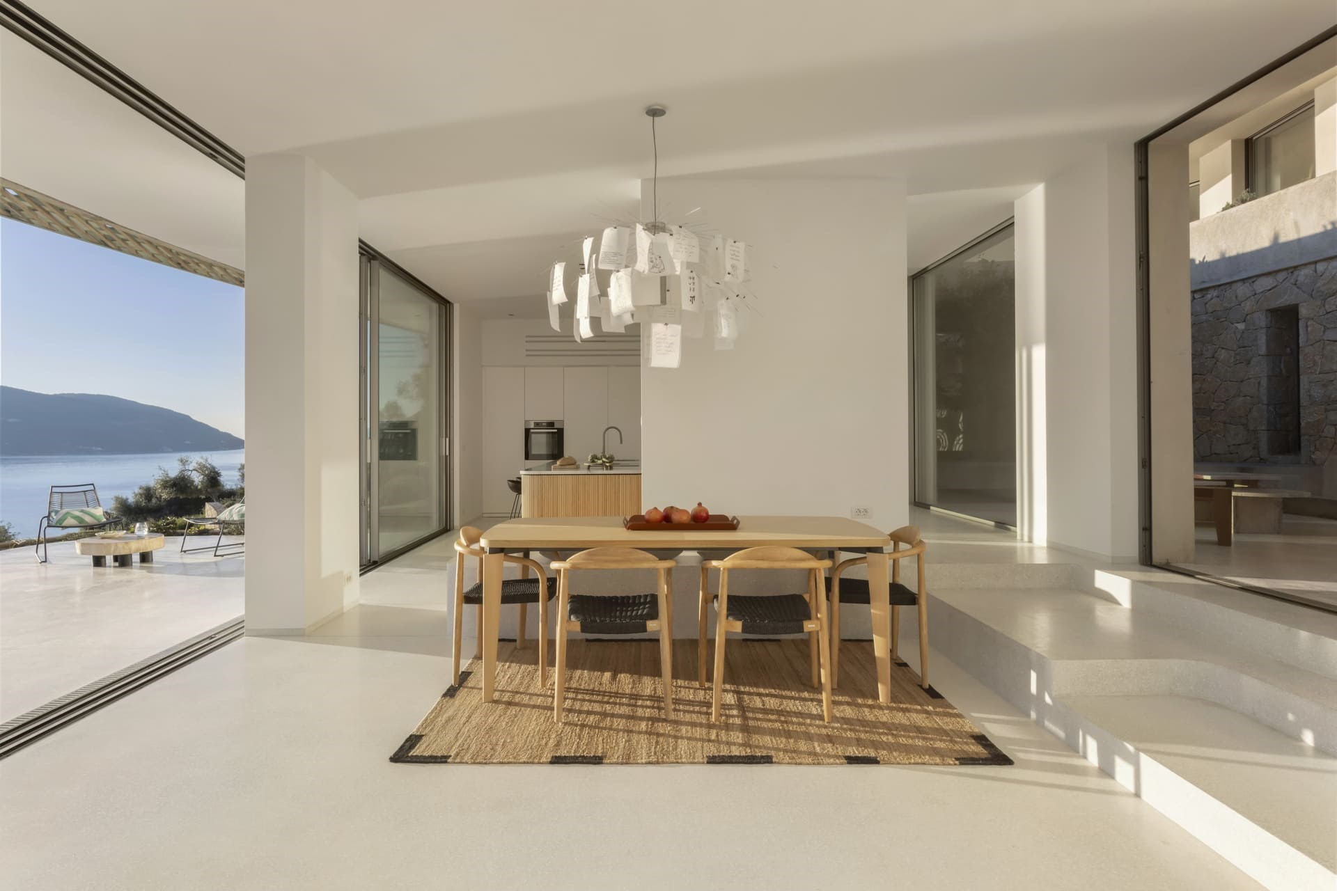 Thyta House indoor dining room with sea view, Lefkada