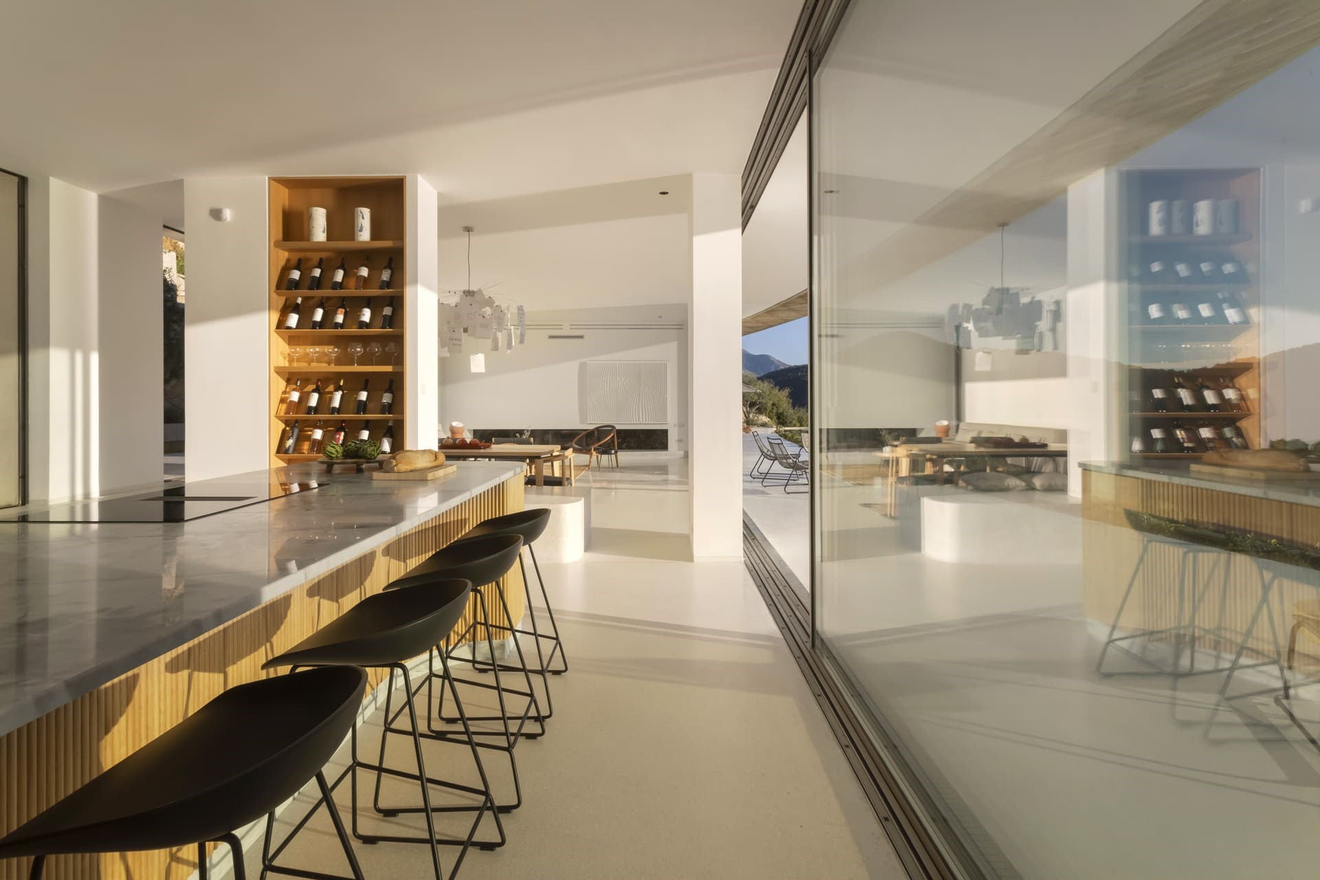 Thyta House kitchen through to living dining area Lefkada Greece