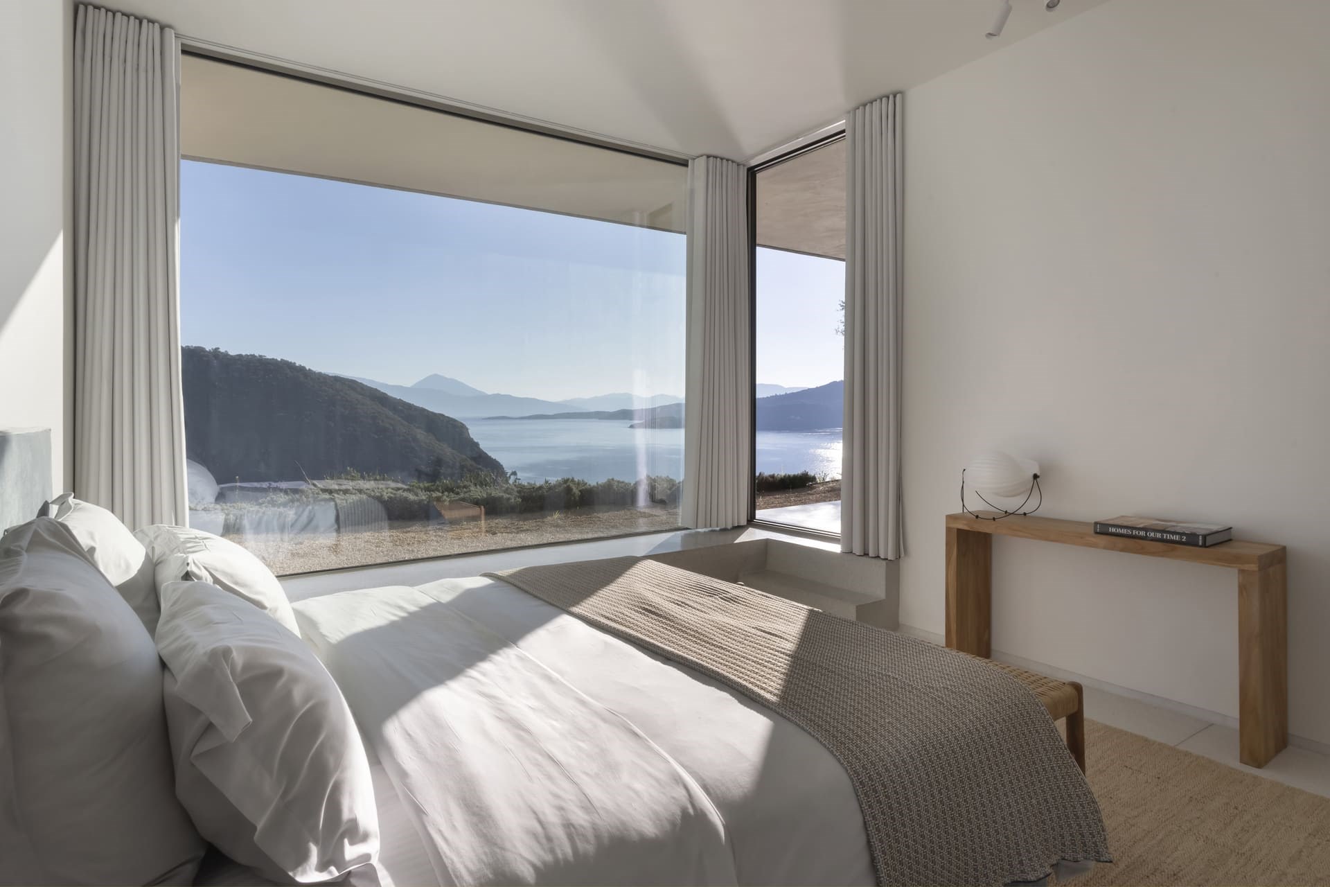 Thyta House master bedroom with panoramic Ionian Sea view, Lefkada